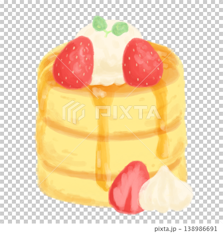 厚みのあるふわふわ苺パンケーキのイラスト 厚みのあるふわふわ苺パンケーキのイラスト 138986691