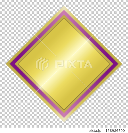 A gold medal (diamond-shaped) with purple lines. A gold medal (diamond-shaped) with purple lines. 138986790