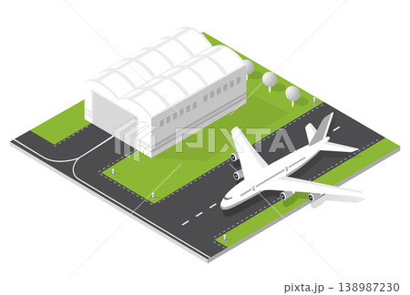 Isometric airport with aircraft preparing for takeoff Isometric airport with aircraft preparing for takeoff 138987230
