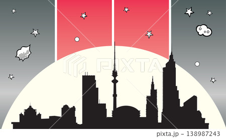 City skyline silhouette with comic art night sky 138987243