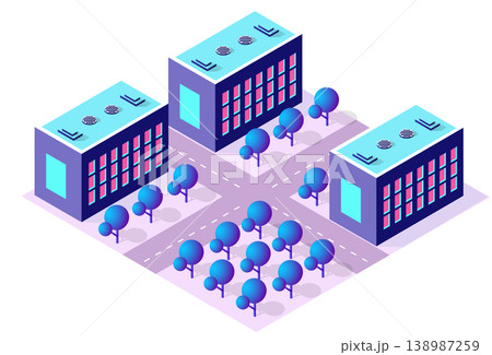Modern buildings surrounding a city park in isometric view Modern buildings surrounding a city park in isometric view 138987259