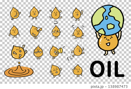 黄色いかわいい水滴のようなオイルのキャライラスト 138987473
