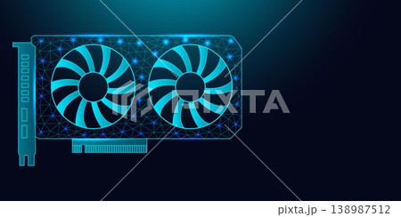 Low poly wireframe graphics card icon. Low poly wireframe graphics card icon. 138987512