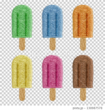 【アイスセット】手刺繍イラスト素材 【アイスセット】手刺繍イラスト素材 138987578