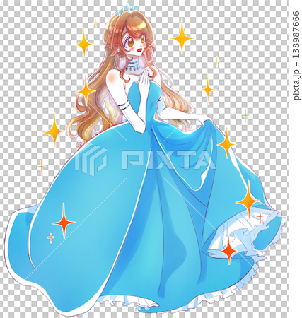 身穿藍色禮服、閃閃發光的公主。 身穿藍色禮服、閃閃發光的公主。 138987666