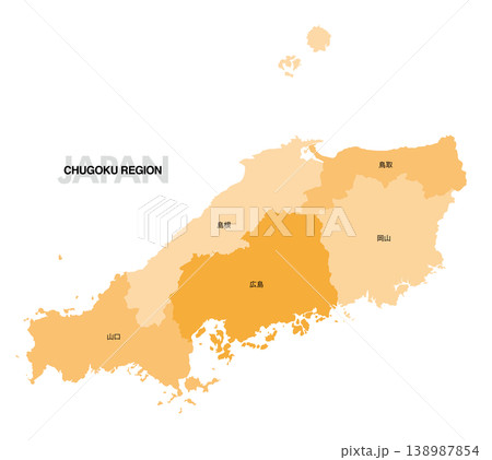[日本地図] 中国地方の県名入り位置地図 138987854
