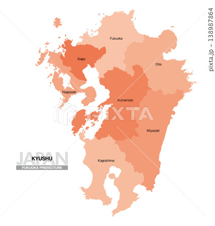 [日本地図] 九州の県名入り位置地図 (英語) 138987864