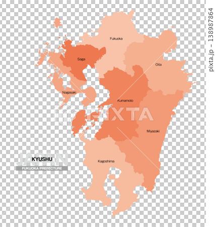 [日本地図] 九州の県名入り位置地図 (英語) 138987864