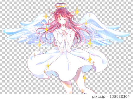 A mysterious woman with her hands clasped in front of her chest; an angel; sparkling. 138988304