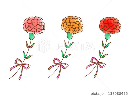 かわいいカーネーションのイラストセット かわいいカーネーションのイラストセット 138988456
