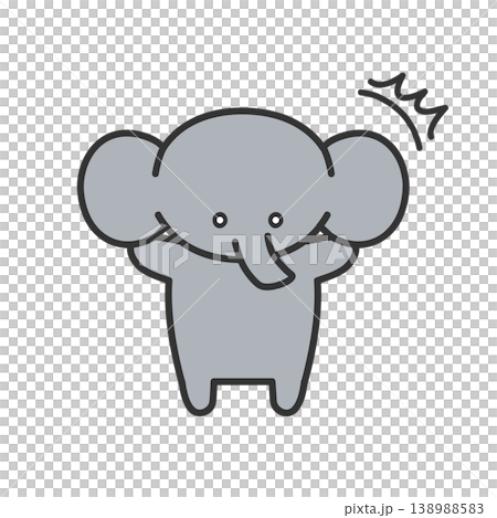 かわいい手書き風ゾウのイラスト 表情付きポーズ（驚き） 138988583