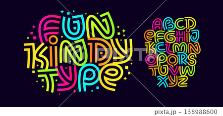 Fun Playful Stripes Font Geometric Logo Alphabet Cool Cartoon Letter Set Modern Typography, Creative Typographic Design for Comics Title Text, Typo Poster Headline. Music Fest Fonts. Vector Typeface Fun Playful Stripes Font Geometric Logo Alphabet Cool Cartoon Letter Set Modern Typography, Creative Typographic Design for Comics Title Text, Typo Poster Headline. Music Fest Fonts. Vector Typeface 138988600