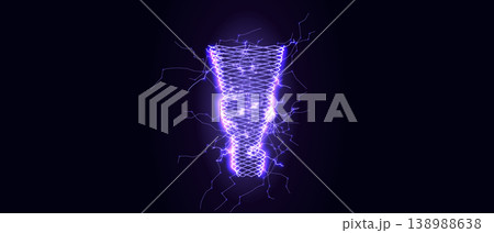 Lightning Thunderbolt Energy Tornado Hurricane Typhoon, Digital Bolt Abstract AI Data Science Funnel Stream, Cyber Technology Flow Process Symbol, Mind Neural Network Concept. Vector Illustration Lightning Thunderbolt Energy Tornado Hurricane Typhoon, Digital Bolt Abstract AI Data Science Funnel Stream, Cyber Technology Flow Process Symbol, Mind Neural Network Concept. Vector Illustration 138988638
