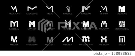 Letter M Logo Collection in Futuristic Tech Style, Modern Geometric Minimalist Creative Branding for Business Identity Design. Monogram Set for Startups, Businesses, Companies. Vector Illustration Letter M Logo Collection in Futuristic Tech Style, Modern Geometric Minimalist Creative Branding for Business Identity Design. Monogram Set for Startups, Businesses, Companies. Vector Illustration 138988652