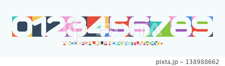 Color Numbers Letters Alphabet Font for Kid Birthday Years Logo, Corporate Anniversary Sign, Race Sport Team Jersey Numeric. Colorful Cutout Paper Typographic Design. Sports Num. Vector Illustration 138988662