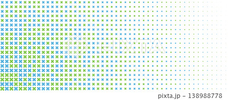 Blue green cross pattern halftone gradient background, density fade texture, calm tech vibe. Abstract geometric medical science lab backdrop, use web, app, slide, banner, packaging. Vector BG Blue green cross pattern halftone gradient background, density fade texture, calm tech vibe. Abstract geometric medical science lab backdrop, use web, app, slide, banner, packaging. Vector BG 138988778
