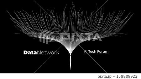 Data Network Tree Information Vertical Stream. AI Digital Flow Blue Wavy Connect Lines Concept Design for Data Science Research, Artificial Intelligence Innovation Model Tech. Vector Illustration 138988922