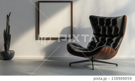 Elegant soft armchair with light wood frame and neutral tones. 138989059