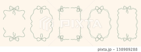 A set of vintage hand-drawn ribbon borders. Elegant doodle ribbons and bow frames. 138989288