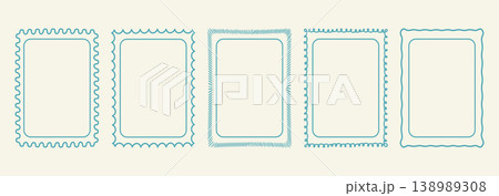 A set of vintage hand-drawn frames. Monochrome linear borders A set of vintage hand-drawn frames. Monochrome linear borders 138989308