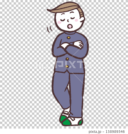 男學生點頭的全身插圖。 男學生點頭的全身插圖。 138989346