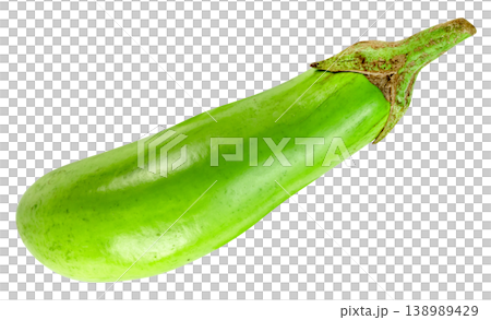 Single fresh long green eggplant isolated. Ripe organic vegetable with stem, detailed texture, and natural highlights. Perfect for culinary, healthy eating, and food projects. Single fresh long green eggplant isolated. Ripe organic vegetable with stem, detailed texture, and natural highlights. Perfect for culinary, healthy eating, and food projects. 138989429