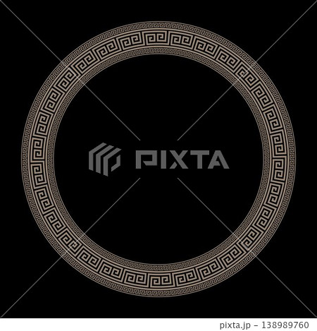 Greek round frame. Classic European national ornament, border, frame, meander. Endless pattern of Ancient Greece, Roman Empire. Byzantine European palace, Vector illustration for your design Greek round frame. Classic European national ornament, border, frame, meander. Endless pattern of Ancient Greece, Roman Empire. Byzantine European palace, Vector illustration for your design 138989760