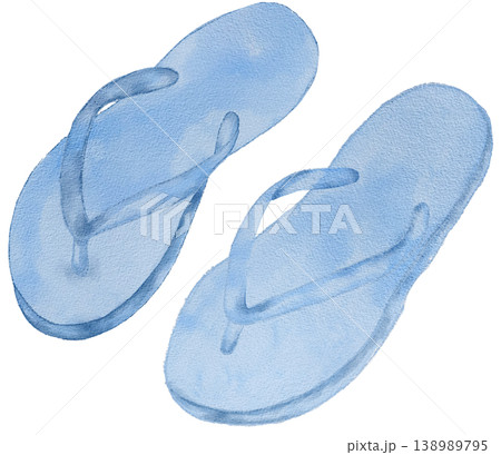 Blue Transparent Flip Flops Isolated on White Background Summer Beach Footwear 138989795