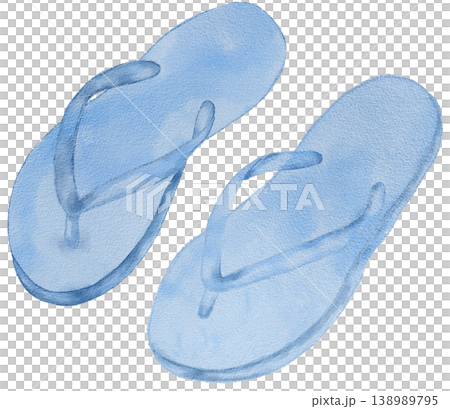 Blue Transparent Flip Flops Isolated on White Background Summer Beach Footwear 138989795