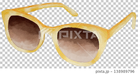 Yellow Sunglasses with Brown Gradient Lenses Isolated on White Background Summer Fashion Accessory Yellow Sunglasses with Brown Gradient Lenses Isolated on White Background Summer Fashion Accessory 138989796