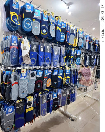Yogyakarta, Indonesia - March 18th 2026 - Vibrant Socks Displayed in a Retail Store Setting Energetically Yogyakarta, Indonesia - March 18th 2026 - Vibrant Socks Displayed in a Retail Store Setting Energetically 138990117