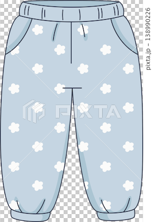 Blue Pajama Pants Illustration, Cute Floral Pattern Lounge Wear, Comfortable Sleepwear Design Blue Pajama Pants Illustration, Cute Floral Pattern Lounge Wear, Comfortable Sleepwear Design 138990226