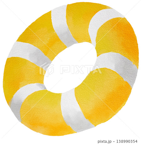 Yellow and White Lifebuoy Watercolor Illustration Isolated on Transparent Background Yellow and White Lifebuoy Watercolor Illustration Isolated on Transparent Background 138990354
