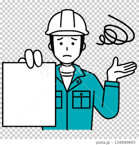 書類を見せて困る作業員の男性 書類を見せて困る作業員の男性 138990605