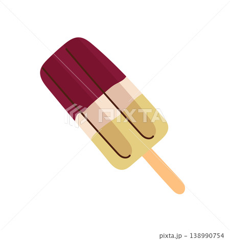 Fruit ice cream on a stick, multi-layered frozen ice treat on a stick, refreshing summer dessert, colorful sweet snack, flat vector illustration isolated on white background. 138990754