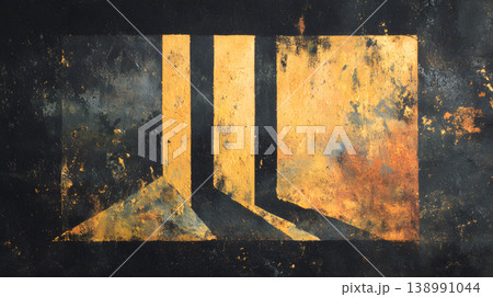 Abstract grunge texture geometric orange black wall paint forms distressed blocks and shadows, rugged industrial background for design, poster, banner, copy space 138991044