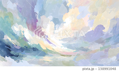 Abstract pastel sky cloud texture background painting brushstroke swirl light tone soft color dreamy atmosphere for wallpaper banner poster greeting card modern design 138991048