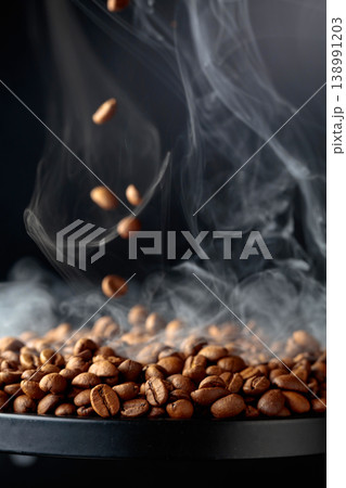 Steaming coffee beans in movement. 138991203