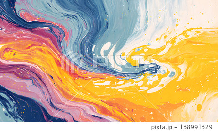 Abstract acrylic pour painting background colorful swirl texture, vibrant yellow blue and pink fluid art pattern with marble motion, modern design for wallpaper and poster Abstract acrylic pour painting background colorful swirl texture, vibrant yellow blue and pink fluid art pattern with marble motion, modern design for wallpaper and poster 138991329