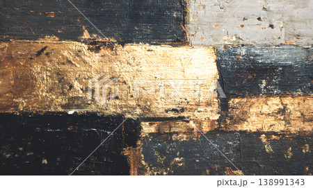 Abstract texture gold metallic paint wood background blue with distressed brushstroke pattern, rustic weathered surface, dark navy and gray blocks, shimmering foil accent, dramatic contrast Abstract texture gold metallic paint wood background blue with distressed brushstroke pattern, rustic weathered surface, dark navy and gray blocks, shimmering foil accent, dramatic contrast 138991343