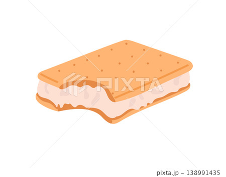 Ice cream sandwich with cream filling, sweet frozen dessert, summer treat, flat vector illustration isolated on white background. Ice cream sandwich with cream filling, sweet frozen dessert, summer treat, flat vector illustration isolated on white background. 138991435