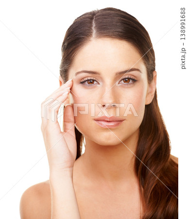 Portrait, beauty and wellness with a woman in studio isolated on a white background for natural skincare. Face, hand and facial aesthetic cosmetics with a confident young model looking perfect Portrait, beauty and wellness with a woman in studio isolated on a white background for natural skincare. Face, hand and facial aesthetic cosmetics with a confident young model looking perfect 138991688