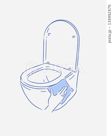 Toilet bowl cleaning with cloth blue Toilet bowl cleaning with cloth blue 138992870
