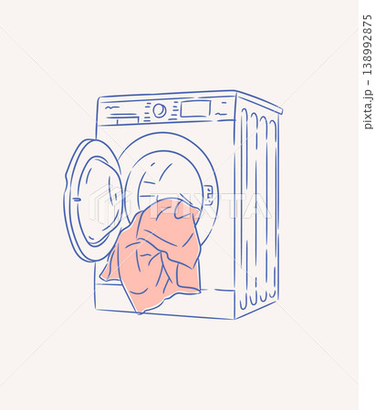 Washing machine in front side view with clothes light 138992875