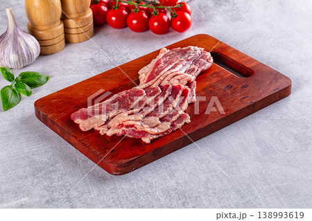 Raw beef marble bacon slices Raw beef marble bacon slices 138993619