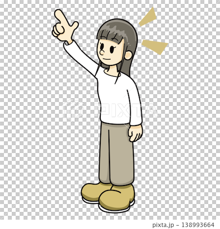 女孩指著(手繪,棕色褲子) 女孩指著(手繪,棕色褲子) 138993664