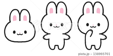 かわいい白うさぎのイラストセット かわいい白うさぎのイラストセット 138993701