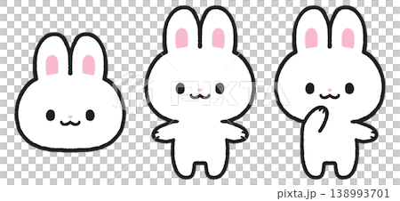 かわいい白うさぎのイラストセット かわいい白うさぎのイラストセット 138993701