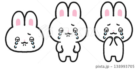 うるうるとした目で泣いている白うさぎのイラストセット 138993705