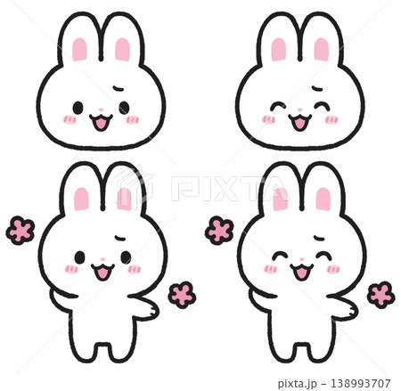 照れている白うさぎのイラストセット 138993707